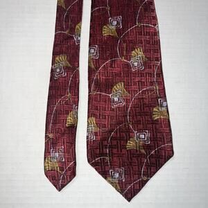 Robert Talbott Best Of Class Silk Tie Burgundy Red Gold Abstract Geometric Mens
